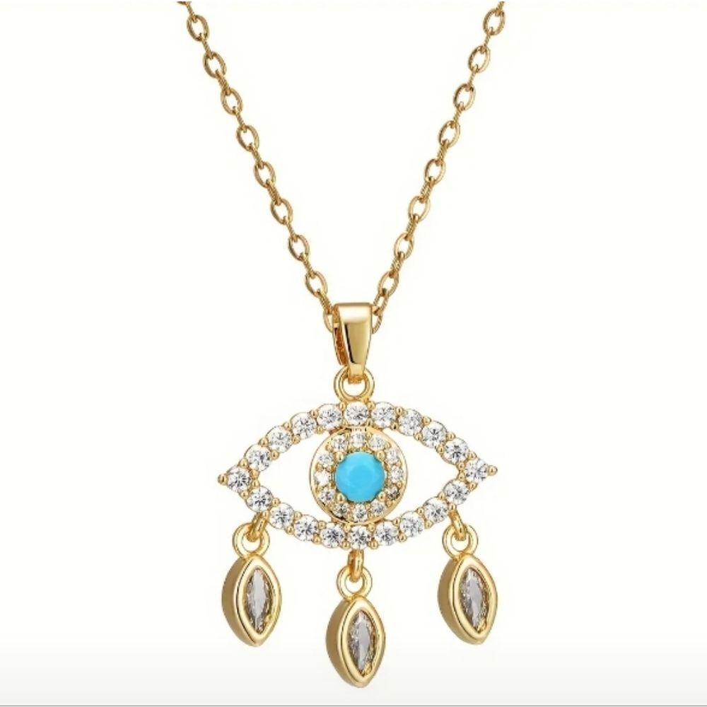 Boho Chic Diamond Eye Pendant Necklace 18K Gold Plated